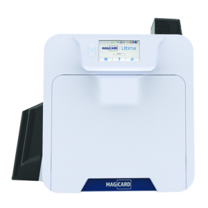 Offering reverse transfer printing with built-in visual security, the Magicard Ultima ID card printer is a powerful addition to the Magicard line of printers. With its quick print speeds, large 200-card hopper, high yield 1,000 print ribbons and an easy-to-use touch screen interface, this printer is ideal for large organisations looking for efficient card printing.