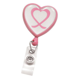 Heart Shaped Breast Cancer Awareness Badge Reels w/ Swivel Spring Clip